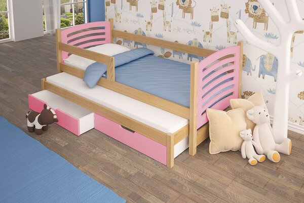Dětská postel s přistýlkou KALA 2 - 75x180, borovice / růžová