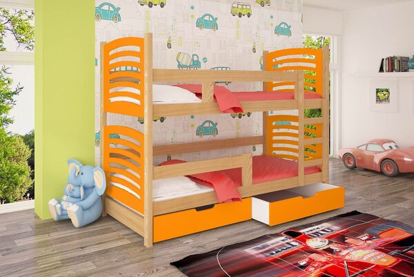 Patrová postel s úložným prostorem KALA 2 - 75x180, borovice / oranžová