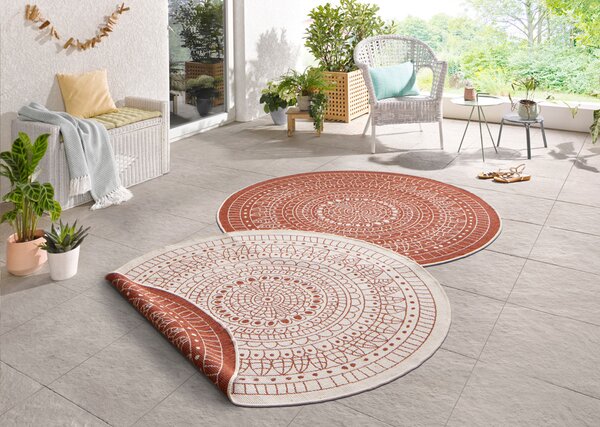 Hanse Home, Kusový koberec Twin-Wendeteppiche 103102 creme terra kruh – na ven i na doma, 100x100 (průměr) kruh, oranžová, chodba / předsíň