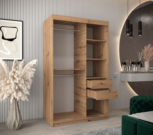 Skříň s posuvnými dveřmi v šířce 120 cm TIMEA - dub artisan