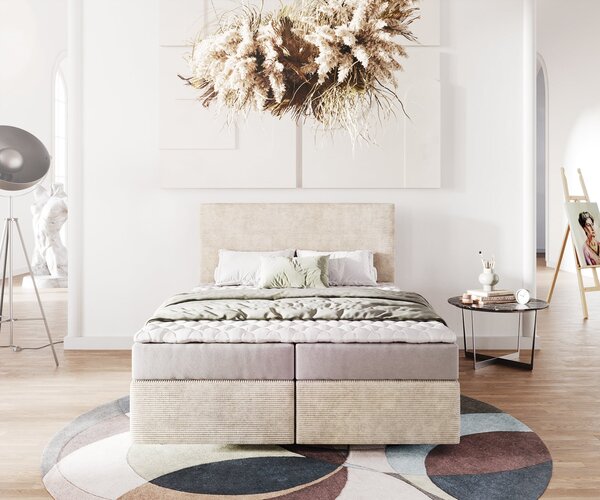 DELIFE Boxspring postel Dream-Well 140x200 cm manšestr béžová s matrací a topperem