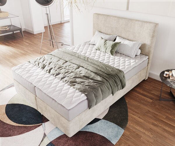 DELIFE Boxspring postel Dream-Well 140x200 cm manšestr béžová s matrací a topperem
