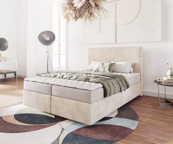 DELIFE Boxspring postel Dream-Well 140x200 cm manšestr béžová s matrací a topperem