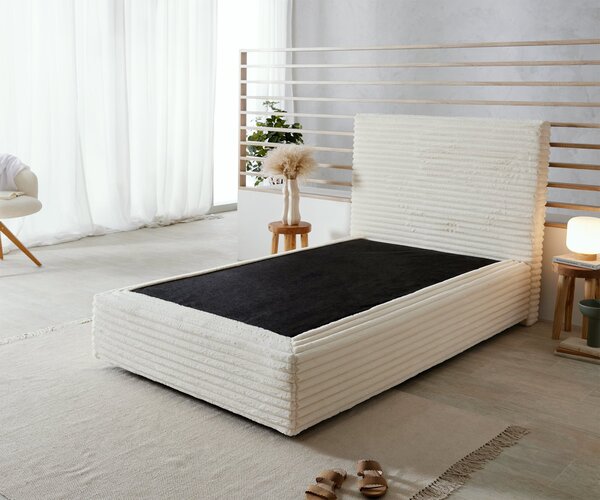 DELIFE Boxspring postel Dream-Well plyšový manšestr béžová 120x200 cm