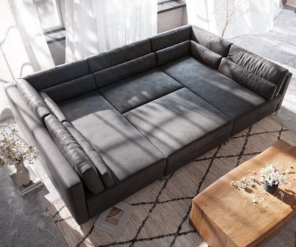 DELIFE Pohovka ve tvaru U Elio 300x185 cm koženka vintage antracitová s taburetem