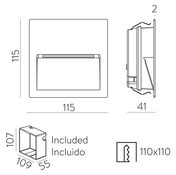 ACB Iluminacion Venkovní zapuštěné nástěnné LED svítidlo NASHIRA 2,2W, 115x115 mm, CRI80, CCT switch 2200-4000K, IP65 Barva: Antracit