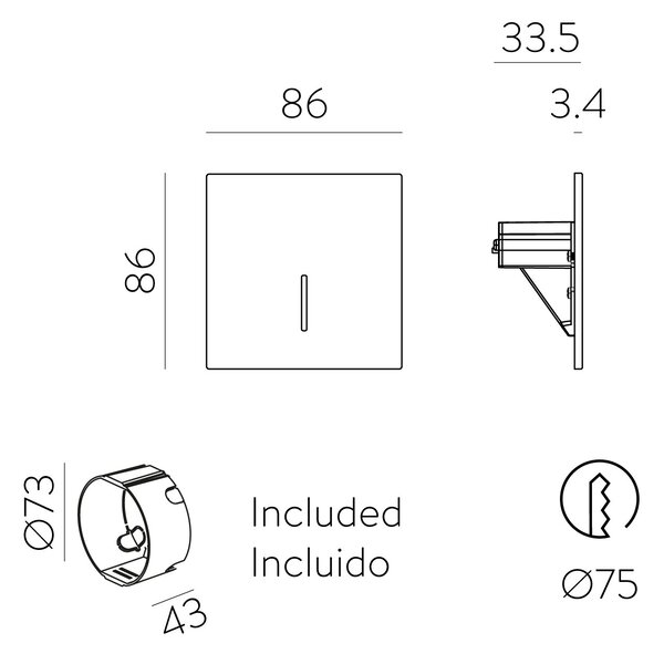 ACB Iluminacion Zapuštěné nástěnné svítidlo SIGN Line, 1,5W, 86x86 mm, CRI90, CCT switch 2700-4000K Barva: Černá