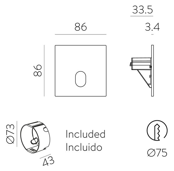 ACB Iluminacion Zapuštěné nástěnné svítidlo SIGN Oval, 1,5W, 86x86 mm, CRI90, CCT switch 2700-4000K Barva: Černá