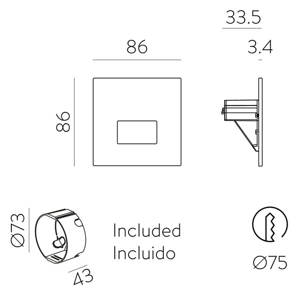 ACB Iluminacion Zapuštěné nástěnné svítidlo SIGN Square, 1,5W, 86x86 mm, CRI90, CCT switch 2700-4000K Barva: Černá
