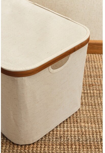 Krémový látkový úložný box s víkem 40,5x33x30 cm Bamboo/Linen – Bigso