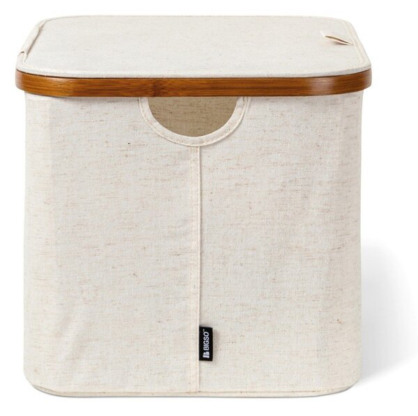 Krémový látkový úložný box s víkem 40,5x33x30 cm Bamboo/Linen – Bigso