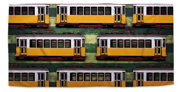 Sablio Ručník Lisabonské historické tramvaje Zelený Pattern - 30x50 cm