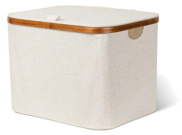 Krémový látkový úložný box s víkem 40,5x33x30 cm Bamboo/Linen – Bigso