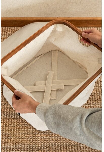 Krémový látkový úložný box s víkem 40,5x33x30 cm Bamboo/Linen – Bigso