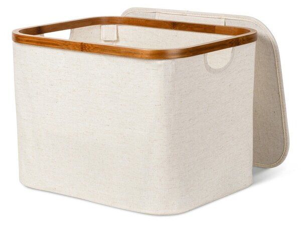 Krémový látkový úložný box s víkem 40,5x33x30 cm Bamboo/Linen – Bigso