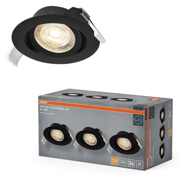 Vestavný LED reflektor nastavitelný, teplá bílá, černá