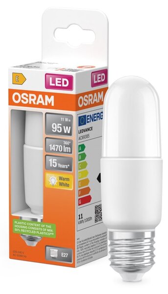 Matná LED žárovka E27 11 W PCR CLASSIC, teplá bílá (E)