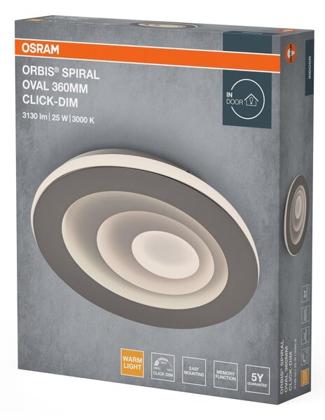 Stropní svítidlo Orbis Spiral Oval, šedá, teplá bílá, 360 mm