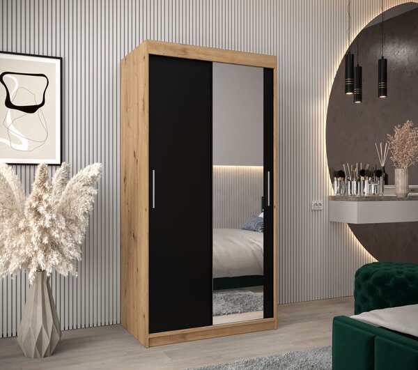 Skříň s posuvnými dveřmi v šířce 100 cm TIMEA 2 - dub artisan / černá