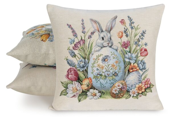 VELIKONOČNÍ GOBELÍNOVÁ DEKORAČNÍ OBLEČKA NA POLŠTÁŘ BUNNY 45X45 CM VZOROVANÁ