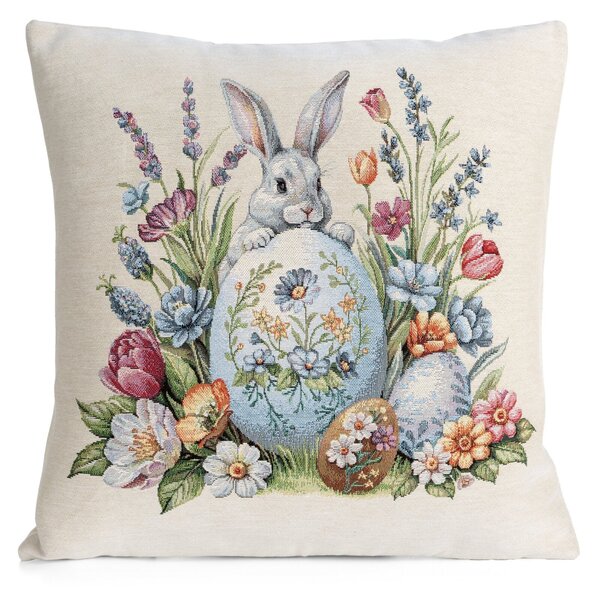 VELIKONOČNÍ GOBELÍNOVÁ DEKORAČNÍ OBLEČKA NA POLŠTÁŘ BUNNY 45X45 CM VZOROVANÁ