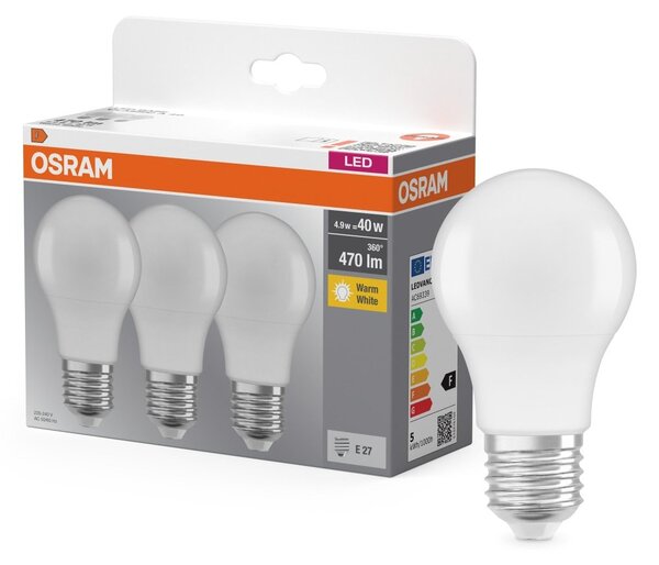 Matná LED žárovka E27 4,9 W BASE CLASSIC A, teplá bílá