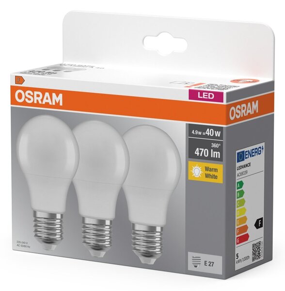 Matná LED žárovka E27 4,9 W BASE CLASSIC A, teplá bílá
