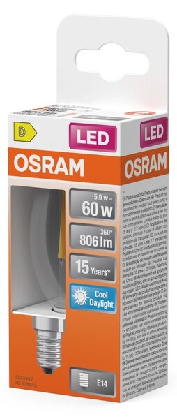Průhledná LED žárovka E14 STAR 5,9 W, studená bílá