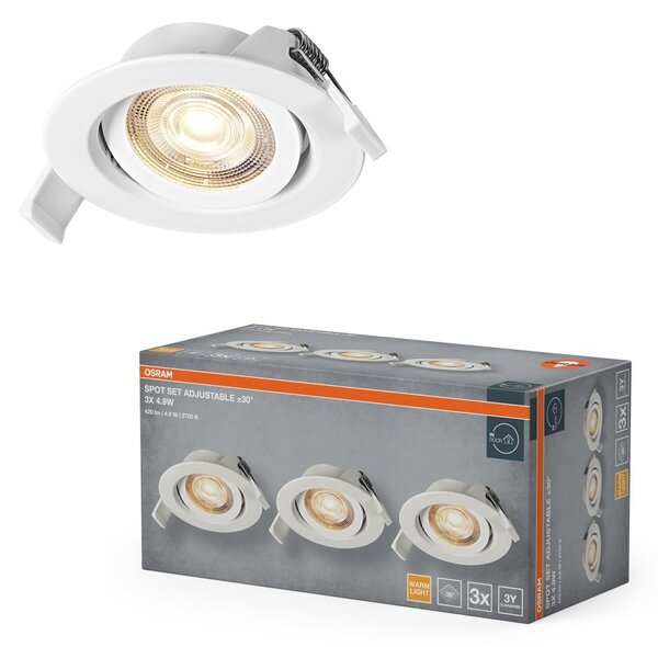Vestavný LED reflektor nastavitelný, teplá bílá, bílá
