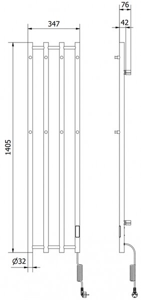 Mexen Pino, elektrické topné těleso s věšáky na ručníky 1405x347 mm, 250 W, černá, W301-1405-347-00-70