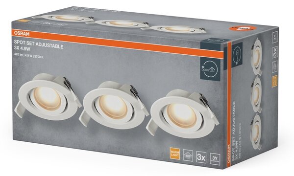 Vestavný LED reflektor nastavitelný 120°, teplá bílá, bílá