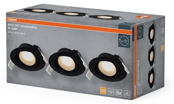 Vestavný LED reflektor nastavitelný 120°, teplá bílá, černá