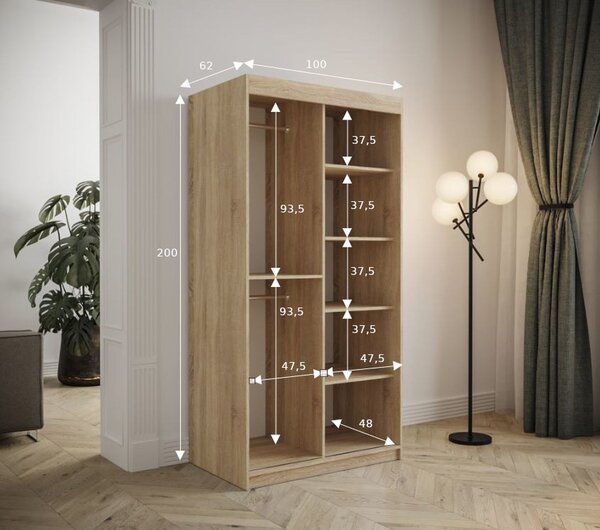 - Šatní skříň s posuvnými dveřmi 100 cm TALIA - černá / modrá