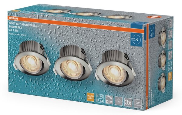 Vestavný LED reflektor DIM IP44, teplá bílá, chrom