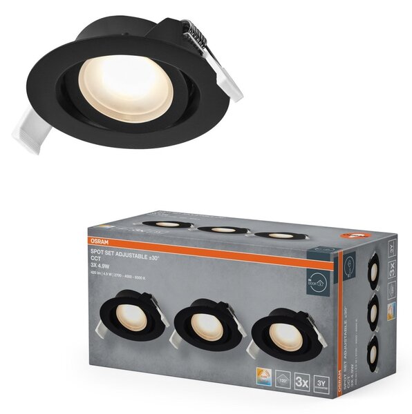 Vestavný LED reflektor CCT, laditelná bílá, černá