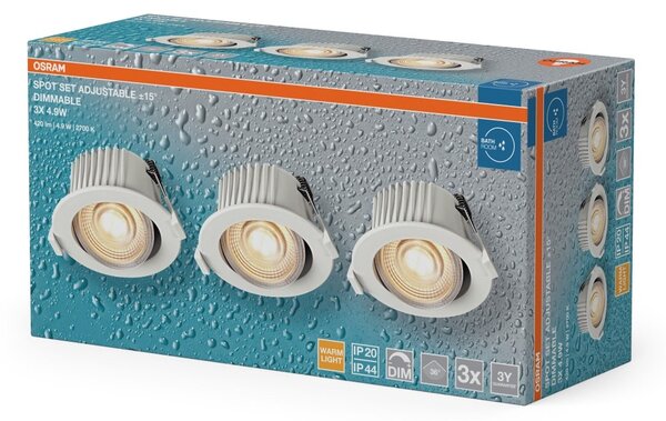 Vestavný LED reflektor DIM IP44, teplá bílá, bílá