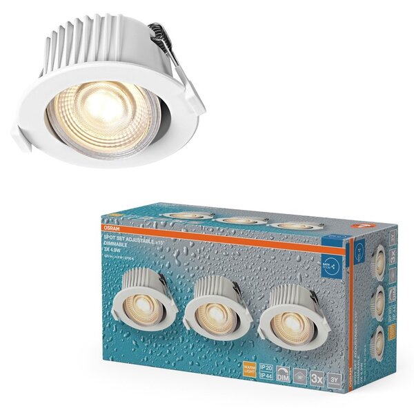 Vestavný LED reflektor DIM IP44, teplá bílá, bílá
