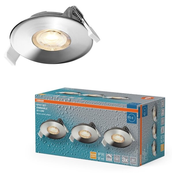 Vestavný LED reflektor DIM IP44 Chrome, teplá bílá, 36 °