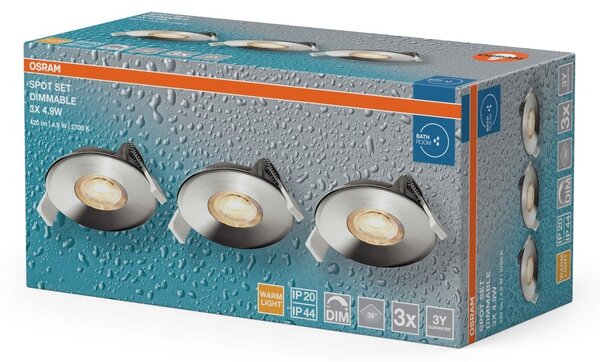 Vestavný LED reflektor DIM IP44 Chrome, teplá bílá, 36 °