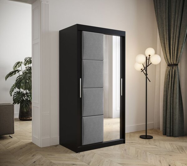 Šatní skříň s posuvnými dveřmi 100 cm TALIA - černá / šedá