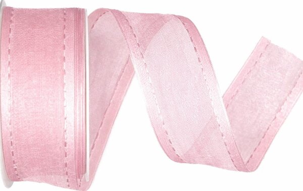 Stuha organzová CHAMPAGNER Soft Pink prošívaná světle růžová 40mm x 2m (13,-Kč/m)