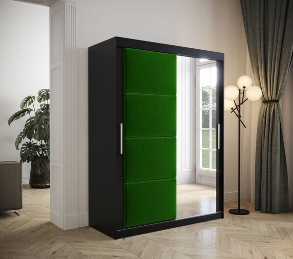 Šatní skříň s posuvnými dveřmi 150 cm TALIA - černá / zelená