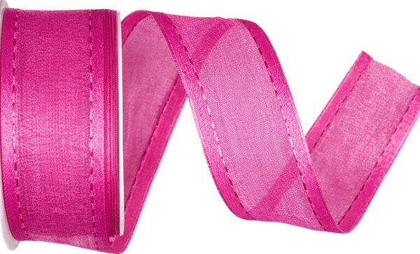 Stuha organzová CHAMPAGNER Fuchsia Pink prošívaná sytě růžová 40mm x 2m (13,-Kč/m)