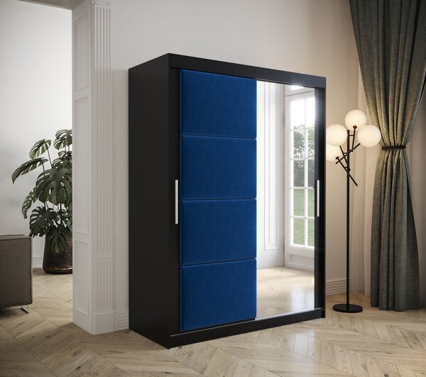 Šatní skříň s posuvnými dveřmi 150 cm TALIA - černá / modrá