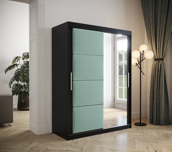 Šatní skříň s posuvnými dveřmi 150 cm TALIA - černá / tyrkysová