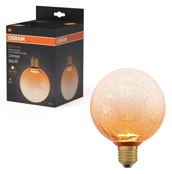 Matná LED žárovka E27 3,5 W DECOR LAMP, oranžová, praskané kulatá