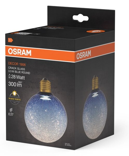 Matná LED žárovka E27 3,5 W DECOR LAMP, modrá, praskané kulatá