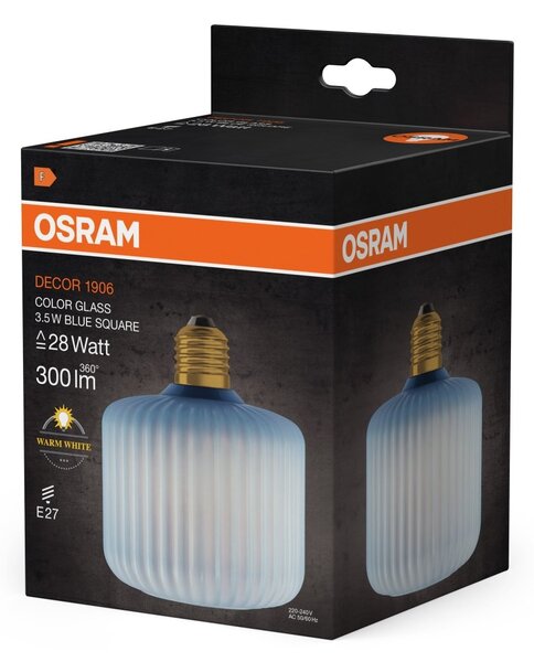 Matná LED žárovka E27 3,5 W DECOR LAMP, Modrá, čtvercová