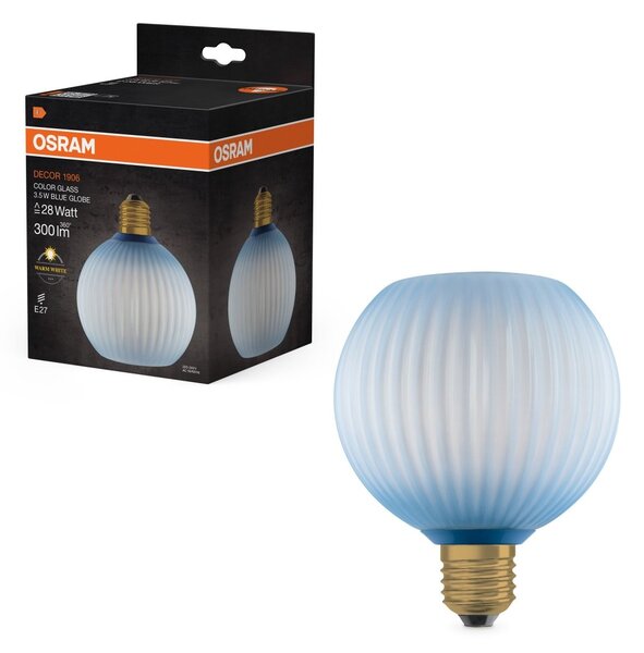 Matná LED žárovka E27 3,5 W DECOR LAMP, modrá, barevná kulatá