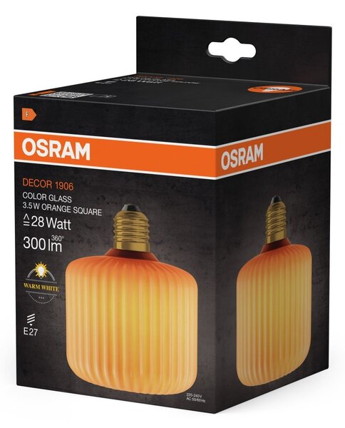 Matná LED žárovka E27 3,5 W DECOR LAMP, oranžová, čtvercová
